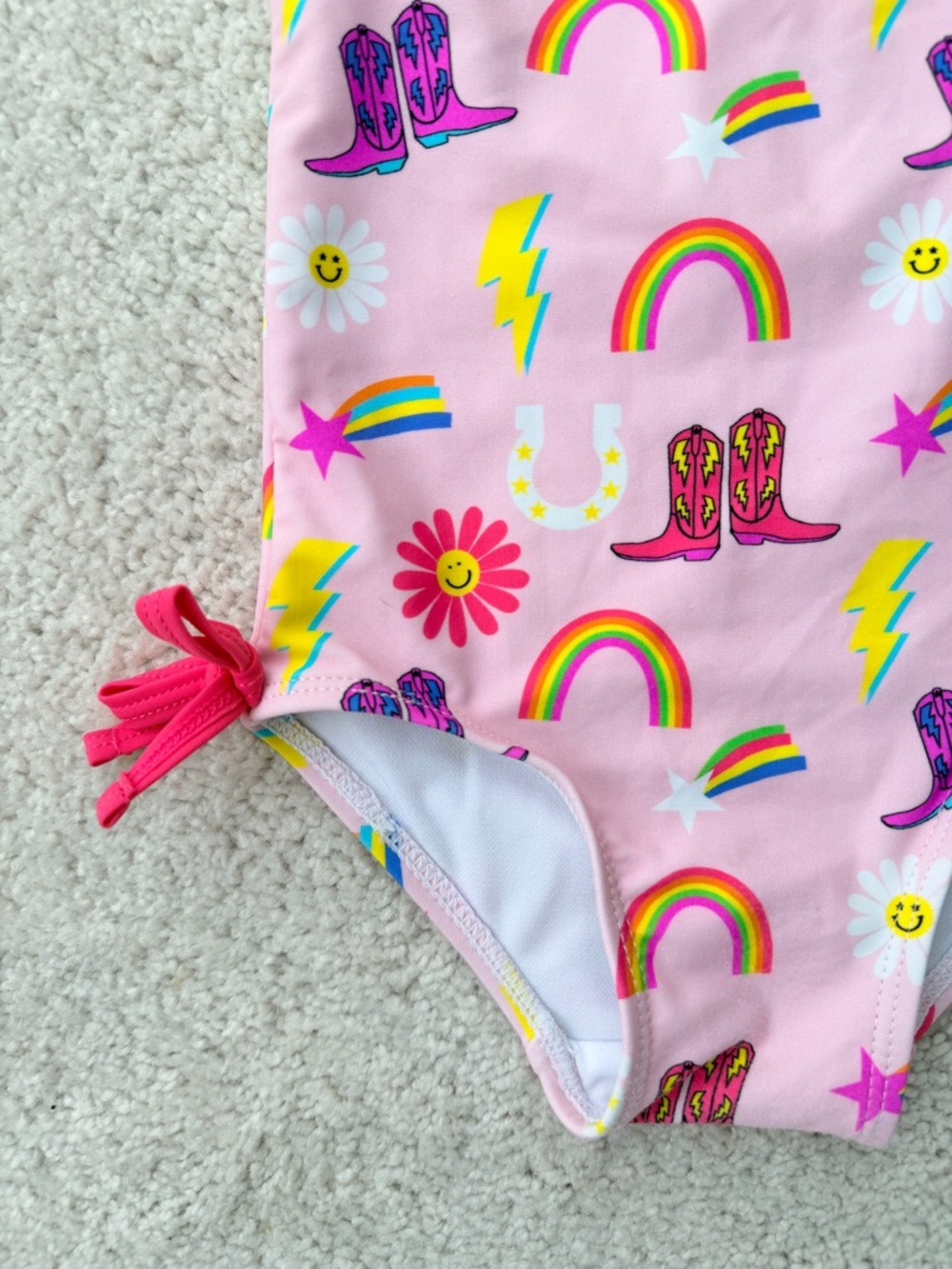 Ruffle Butts Pink Rainbow & Cowboy Boot One-Piece Swimsuit - Picture 3 of 8